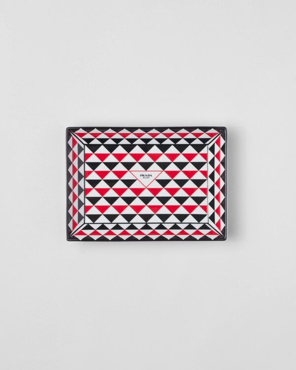 Large rectangular porcelain catchall tray - Triangles - Black/Red/White Large rectangular porcelain catchall tray - Triangles - Black/Red/White