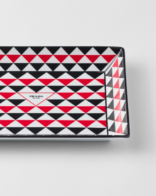 Large rectangular porcelain catchall tray - Triangles - Black/Red/White Large rectangular porcelain catchall tray - Triangles - Black/Red/White