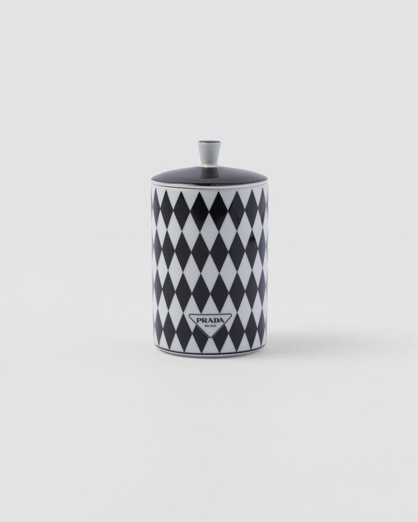 Porcelain scented candle - Checkerboard - White/Black Porcelain scented candle - Checkerboard - White/Black