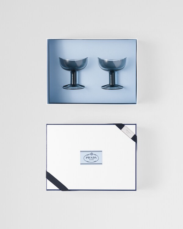 Set of two crystal champagne coupe glasses - Plinth - Sea Blue Set of two crystal champagne coupe glasses - Plinth - Sea Blue