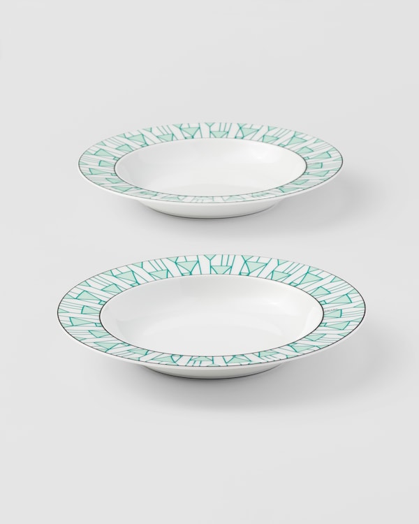 Set of two porcelain soup plates - Vienna Green - Green Set of two porcelain soup plates - Vienna Green - Green