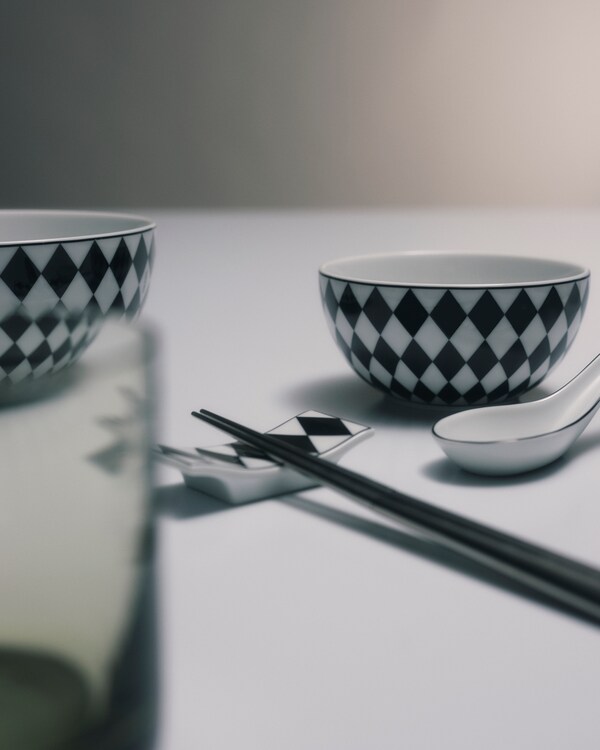陶瓷餐碗/谷物碗两件套 - Checkerboard - 白色 / 黑色 陶瓷餐碗/谷物碗两件套 - Checkerboard - 白色 / 黑色