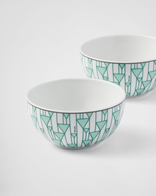 Set of two porcelain rice or cereal bowls - Vienna Green - Green Set of two porcelain rice or cereal bowls - Vienna Green - Green