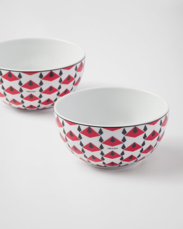 Set of two porcelain rice or cereal bowls - Vienna Red - Black/Red Set of two porcelain rice or cereal bowls - Vienna Red - Black/Red