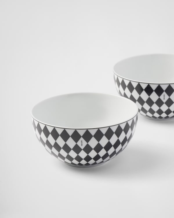 陶瓷汤碗两件套 - Checkerboard - 白色 / 黑色 陶瓷汤碗两件套 - Checkerboard - 白色 / 黑色