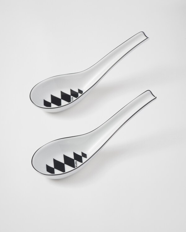 Set of two porcelain spoons - Checkerboard - White/Black Set of two porcelain spoons - Checkerboard - White/Black