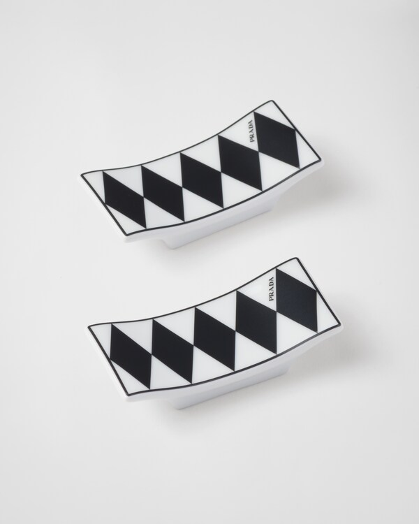 Set of two porcelain chopstick rests - Checkerboard - White/Black Set of two porcelain chopstick rests - Checkerboard - White/Black
