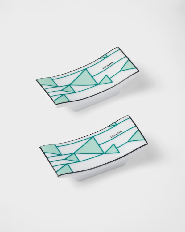 Set of two porcelain chopstick rests - Vienna Green - Green Set of two porcelain chopstick rests - Vienna Green - Green