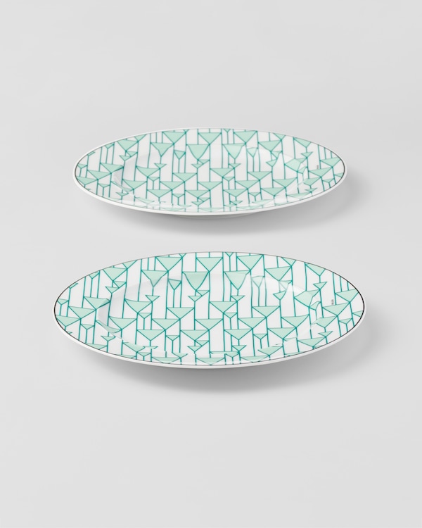 Set of two porcelain dessert plates - Vienna Green - Green Set of two porcelain dessert plates - Vienna Green - Green