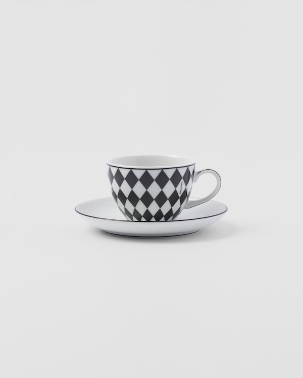 Set of four porcelain espresso cups - Checkerboard - White/Black Set of four porcelain espresso cups - Checkerboard - White/Black
