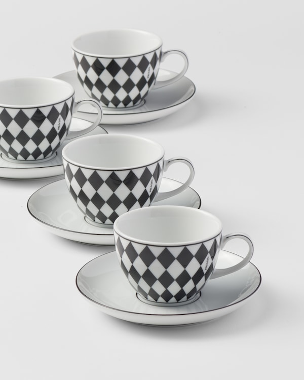 Set of four porcelain espresso cups - Checkerboard - White/Black Set of four porcelain espresso cups - Checkerboard - White/Black