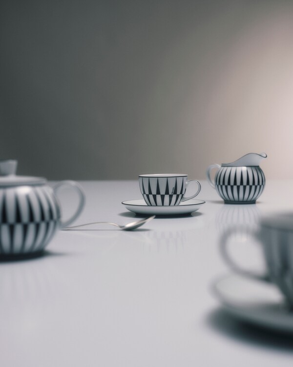 Set of four porcelain espresso cups - Stripes - White/Black Set of four porcelain espresso cups - Stripes - White/Black