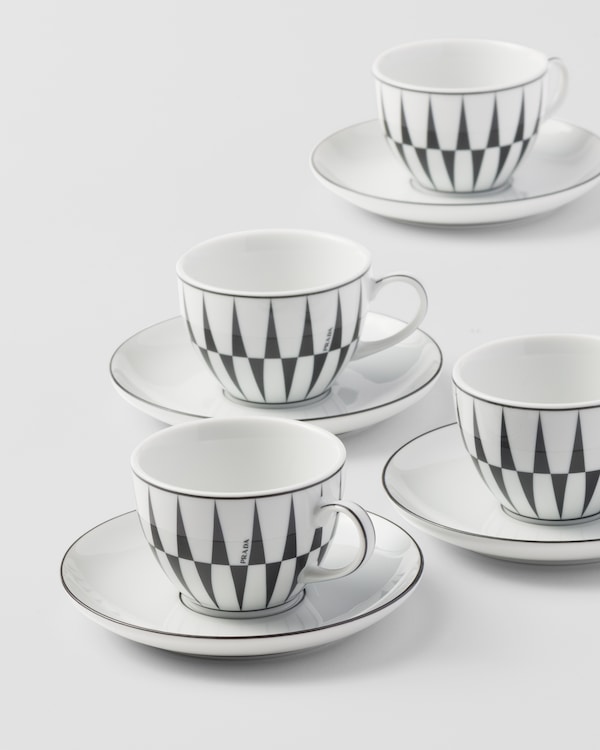 Set of four porcelain espresso cups - Stripes - White/Black Set of four porcelain espresso cups - Stripes - White/Black