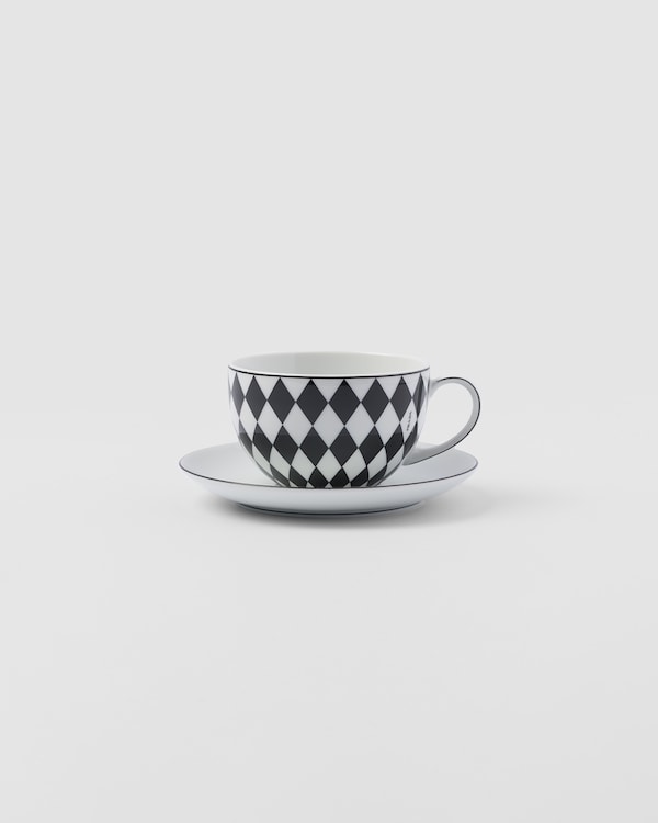 陶瓷茶杯两件套 - Checkerboard - 白色 / 黑色 陶瓷茶杯两件套 - Checkerboard - 白色 / 黑色