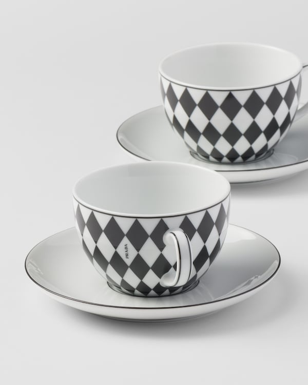 陶瓷茶杯两件套 - Checkerboard - 白色 / 黑色 陶瓷茶杯两件套 - Checkerboard - 白色 / 黑色