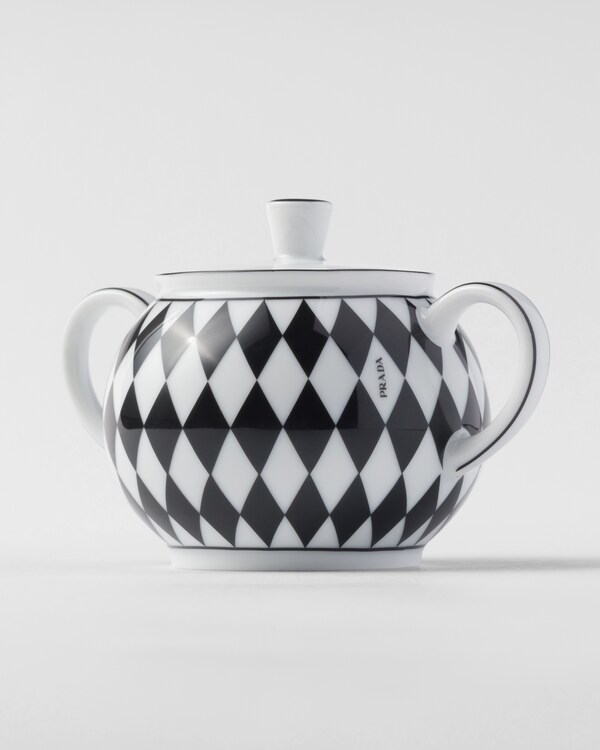 Porcelain milk jug and sugar bowl set - Checkerboard - White/Black Porcelain milk jug and sugar bowl set - Checkerboard - White/Black