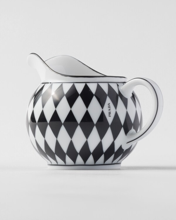 Porcelain milk jug and sugar bowl set - Checkerboard - White/Black Porcelain milk jug and sugar bowl set - Checkerboard - White/Black