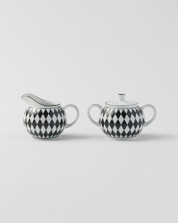 Porcelain milk jug and sugar bowl set - Checkerboard - White/Black Porcelain milk jug and sugar bowl set - Checkerboard - White/Black