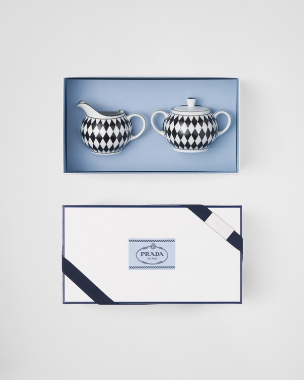 Porcelain milk jug and sugar bowl set - Checkerboard - White/Black Porcelain milk jug and sugar bowl set - Checkerboard - White/Black
