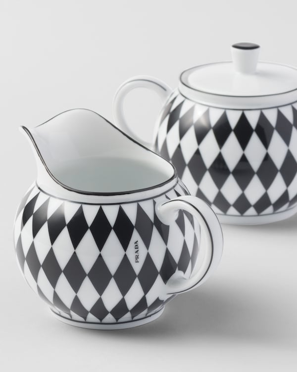 Porcelain milk jug and sugar bowl set - Checkerboard - White/Black Porcelain milk jug and sugar bowl set - Checkerboard - White/Black