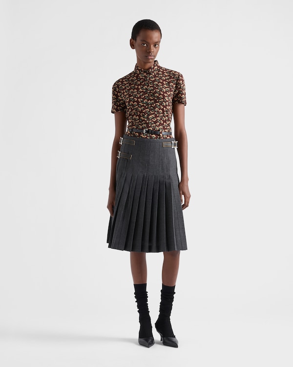 Pleated wool hopsack skirt - Slate Gray Pleated wool hopsack skirt - Slate Gray