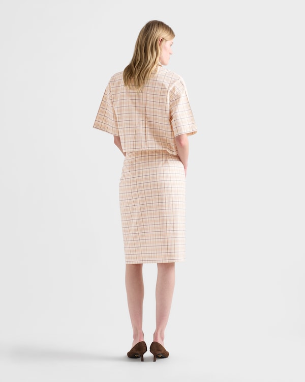 Checked cotton poplin pencil skirt - Natural/Lilac Checked cotton poplin pencil skirt - Natural/Lilac