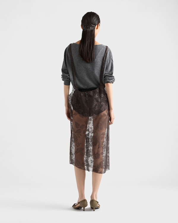 Chantilly lace midi-skirt with suspender straps - Ebony Chantilly lace midi-skirt with suspender straps - Ebony