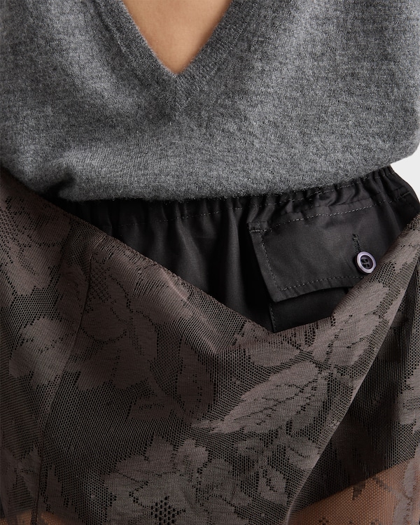 Chantilly lace midi-skirt with suspender straps - Ebony Chantilly lace midi-skirt with suspender straps - Ebony