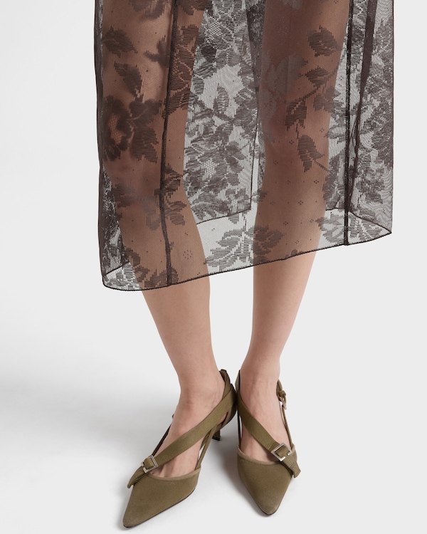 Chantilly lace midi-skirt with suspender straps - Ebony Chantilly lace midi-skirt with suspender straps - Ebony