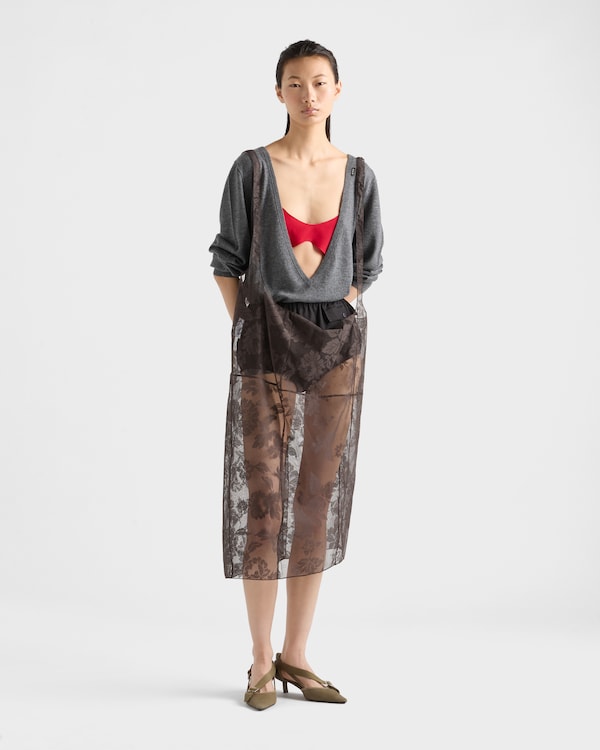 Chantilly lace midi-skirt with suspender straps - Ebony Chantilly lace midi-skirt with suspender straps - Ebony