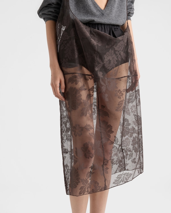 Chantilly lace midi-skirt with suspender straps - Ebony Chantilly lace midi-skirt with suspender straps - Ebony