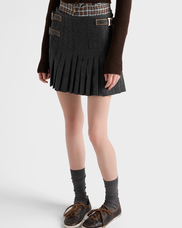 Pleated rush stitch wool miniskirt - Slate Gray Pleated rush stitch wool miniskirt - Slate Gray