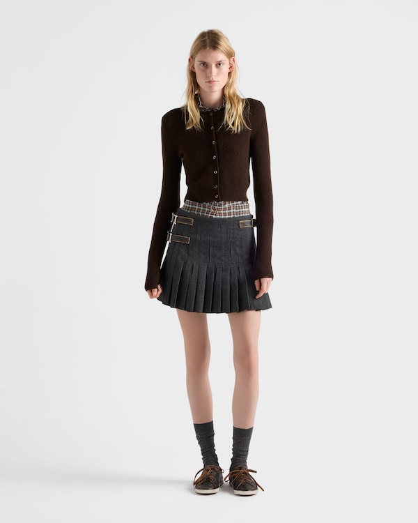 Pleated rush stitch wool miniskirt - Slate Gray Pleated rush stitch wool miniskirt - Slate Gray
