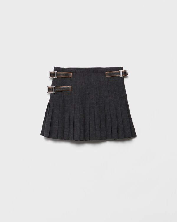 Pleated rush stitch wool miniskirt - Slate Gray Pleated rush stitch wool miniskirt - Slate Gray
