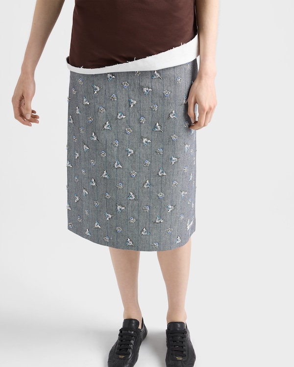 Embellished pinstripe wool midi-skirt - Anthracite Gray Embellished pinstripe wool midi-skirt - Anthracite Gray
