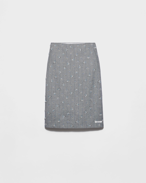 Embellished pinstripe wool midi-skirt - Anthracite Gray Embellished pinstripe wool midi-skirt - Anthracite Gray