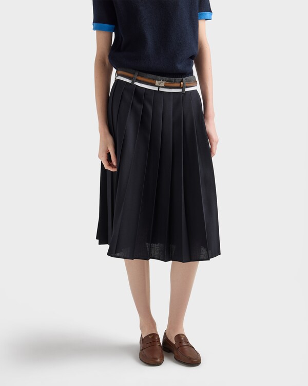 Pleated rush stitch midi skirt - Navy Pleated rush stitch midi skirt - Navy