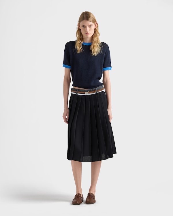 Pleated rush stitch midi skirt - Navy Pleated rush stitch midi skirt - Navy