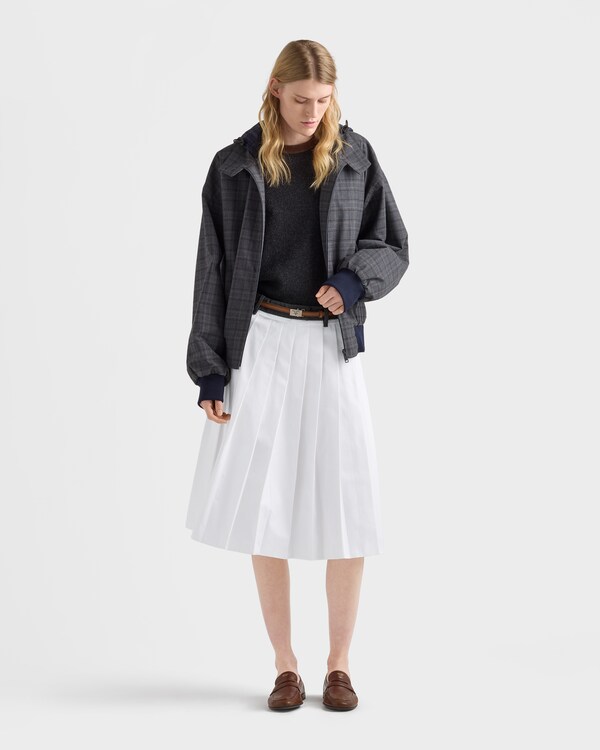 Pleated poplin and rush stitch skirt - White Pleated poplin and rush stitch skirt - White
