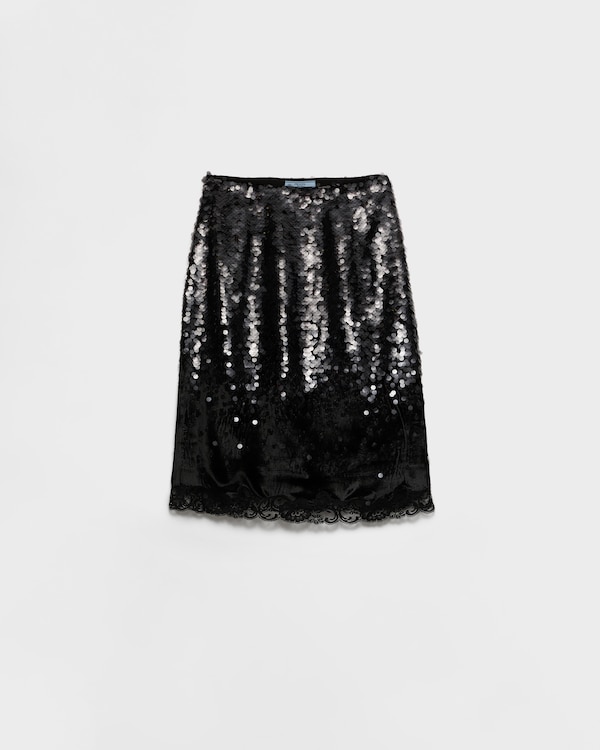Embroidered velvet midi-skirt - Black Embroidered velvet midi-skirt - Black
