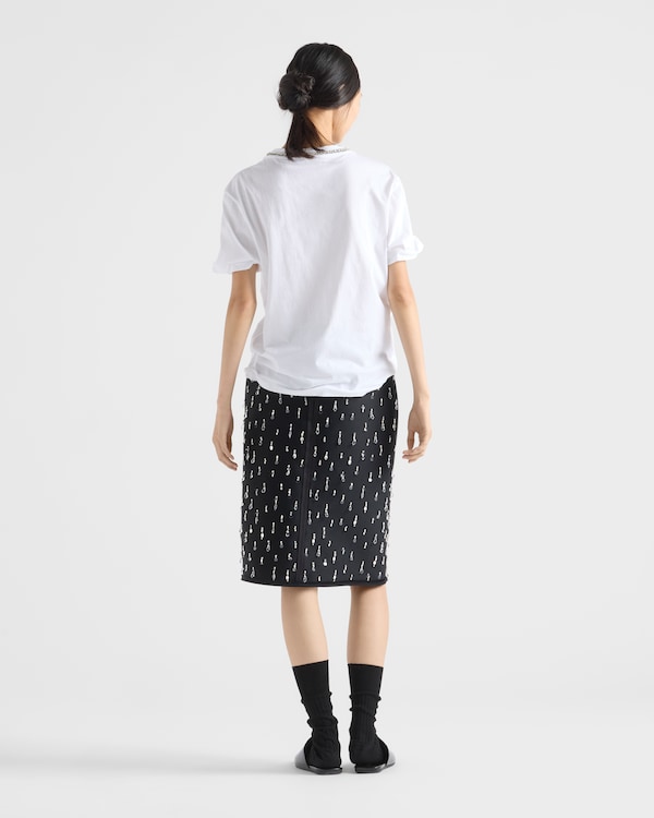 Embroidered scuba midi-skirt - Black Embroidered scuba midi-skirt - Black