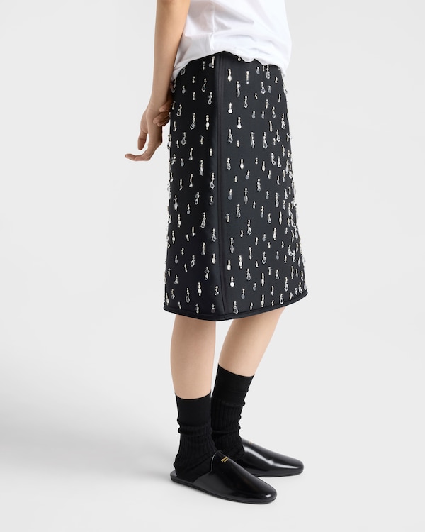 Embroidered scuba midi-skirt - Black Embroidered scuba midi-skirt - Black