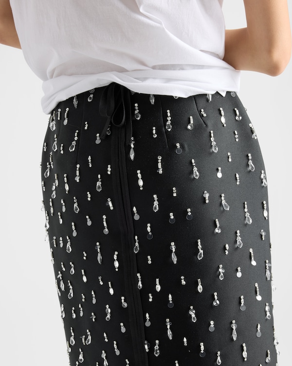Embroidered scuba midi-skirt - Black Embroidered scuba midi-skirt - Black