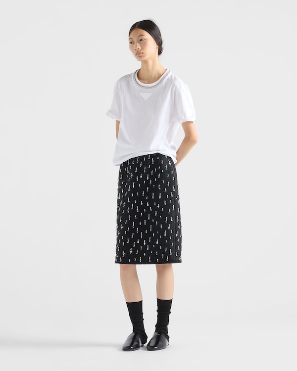 Embroidered scuba midi-skirt - Black Embroidered scuba midi-skirt - Black