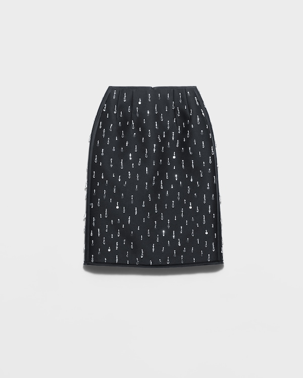 Embroidered scuba midi-skirt - Black Embroidered scuba midi-skirt - Black