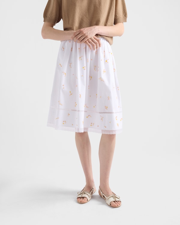 Embroidered poplin skirt - White Embroidered poplin skirt - White