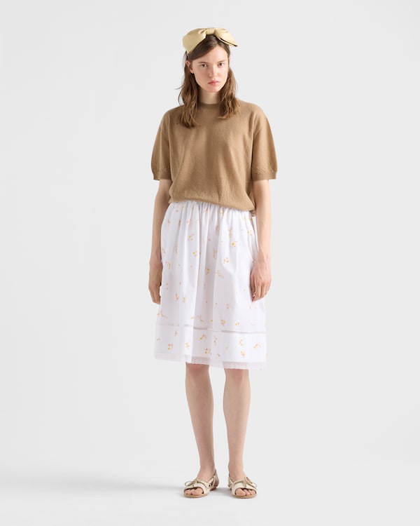 Embroidered poplin skirt - White Embroidered poplin skirt - White