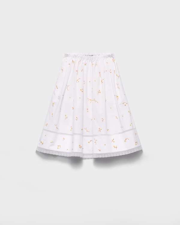 Embroidered poplin skirt - White Embroidered poplin skirt - White