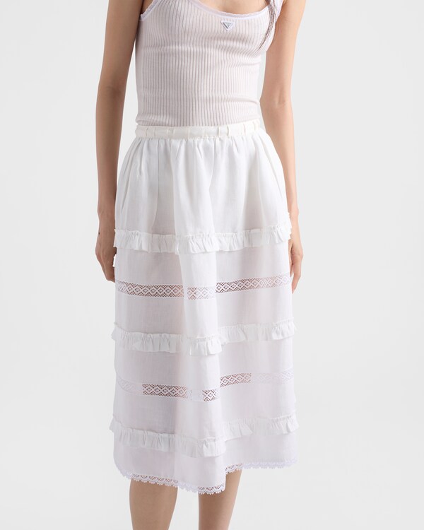 Embroidered linen skirt - White Embroidered linen skirt - White