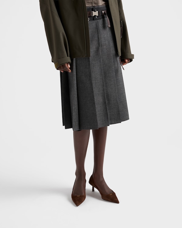 Pleated hopsack and technical fabric skirt - Slate Gray Pleated hopsack and technical fabric skirt - Slate Gray